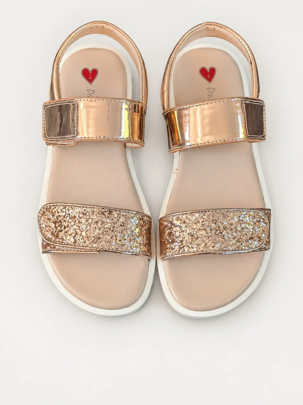 Glitter Strap Sandals in Rose Gold